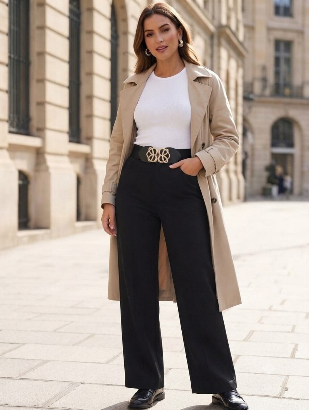 Elegant Black and Gold Elastic Women's Belt One Size‎